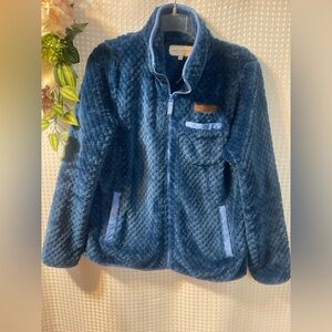 Simply Southern Sherpa Fleece Jacket Blue Full Zip Soft Plush Womens Small Cozy